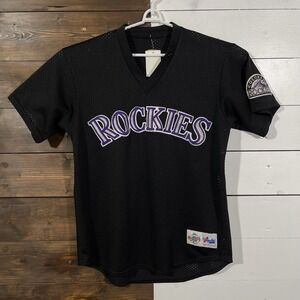 Vintage Colorado Rockies Jersey Mens L Black MLB Baseball Russell Athletic Mesh